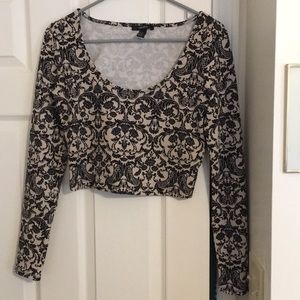 Black and cream baroque patterned crop top